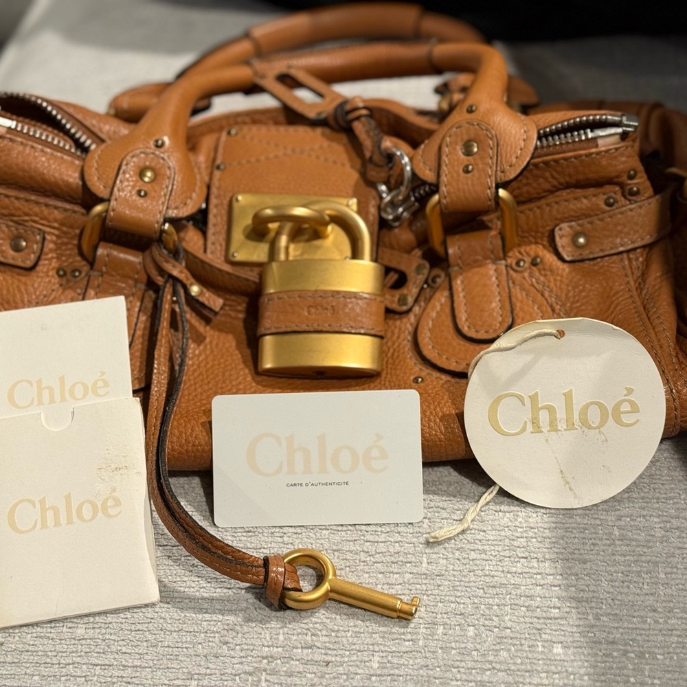 Chloe Tan Satchel Bag with Gold Accents